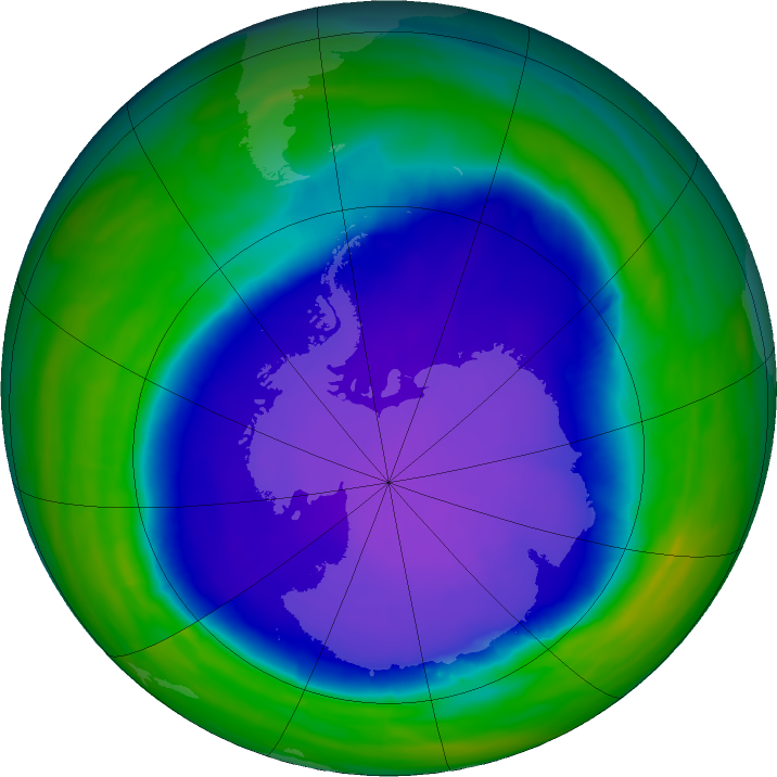 Antarctic ozone map for 10 October 2015
